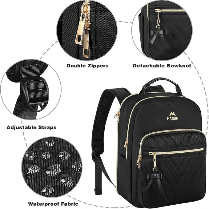MATEIN Backpack for Women, 17 Inch Fashion Bookbag Purse, 2pcs Sets, Black | Waterproof Fashion Cute Large Daypack, Casual Daily Shoulder Bag, Ladies Teen Girls Handbags for Travel Work School College - Image 6