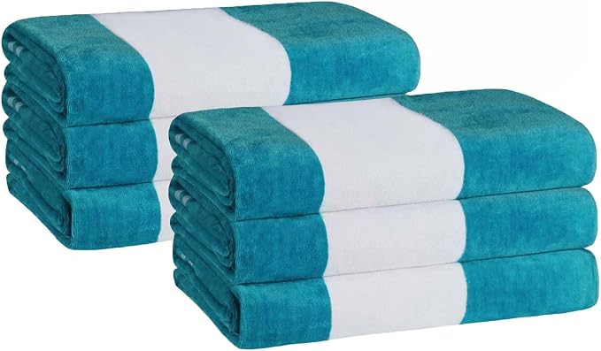Superior Cotton Striped Beach Towels, Colorful Towels for Adult, Kid, Pool, Swimming, Sand, Travel, Large Oversized, Absorbent, Fast Drying, Bath Basics, Cabana Collection, Set of 6, Turquoise - Image 4