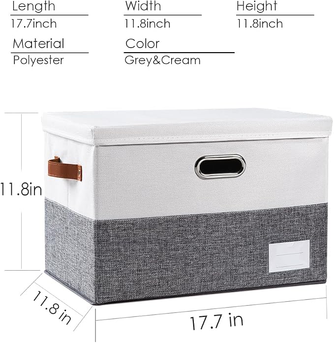 PRANDOM Foldable Storage Bins with Lids [3-Pack] Fabric Collapsible Storage Boxes Baskets Cubes Containers with Handles for Closet Living Room Bedroom (Grey & White 17.7x11.8x11.8'') - Image 4