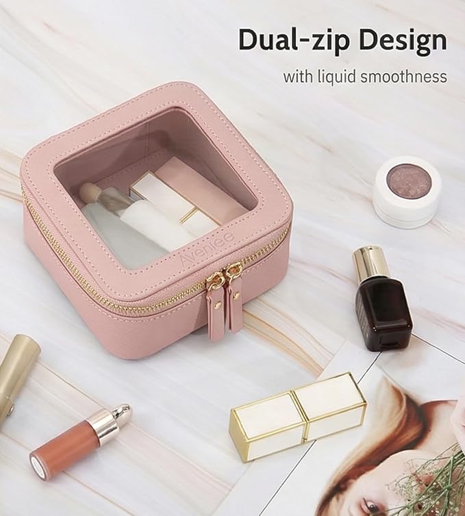 Aveniee Mini Clear Makeup Bag, Small Cosmetic Bags Travel Toiletry Pouch Organizer, TSA Approved Make up Case with Zipper, Car Bag for Essentials,Dusty Pink - Image 3