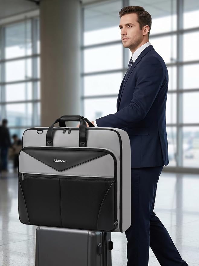 Mancro Garment Bags for Travel Fits 5 Suits, Wrinkle Free Suit Bag Travel | Carry on Garment Bags for Hanging Clothes with Luggage Sleeve and Shoe Pocket, Waterproof Suit Garment Bag for Men Women - Image 8