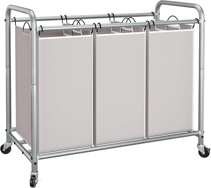 STORAGE MANIAC 3 Section Laundry Sorter, 35.6 Gal (135 L) Laundry Hamper Cart with Heavy Duty Rolling Lockable Wheels and Removable Bags, Clothes Organizer Basket Separator Hamper, Gray by STORAGEMANIAC