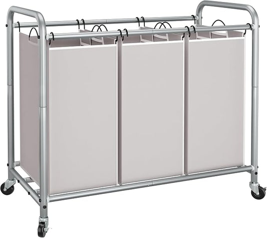 STORAGE MANIAC 3 Section Laundry Sorter, 35.6 Gal (135 L) Laundry Hamper Cart with Heavy Duty Rolling Lockable Wheels and Removable Bags, Clothes Organizer Basket Separator Hamper, Gray by STORAGEMANIAC