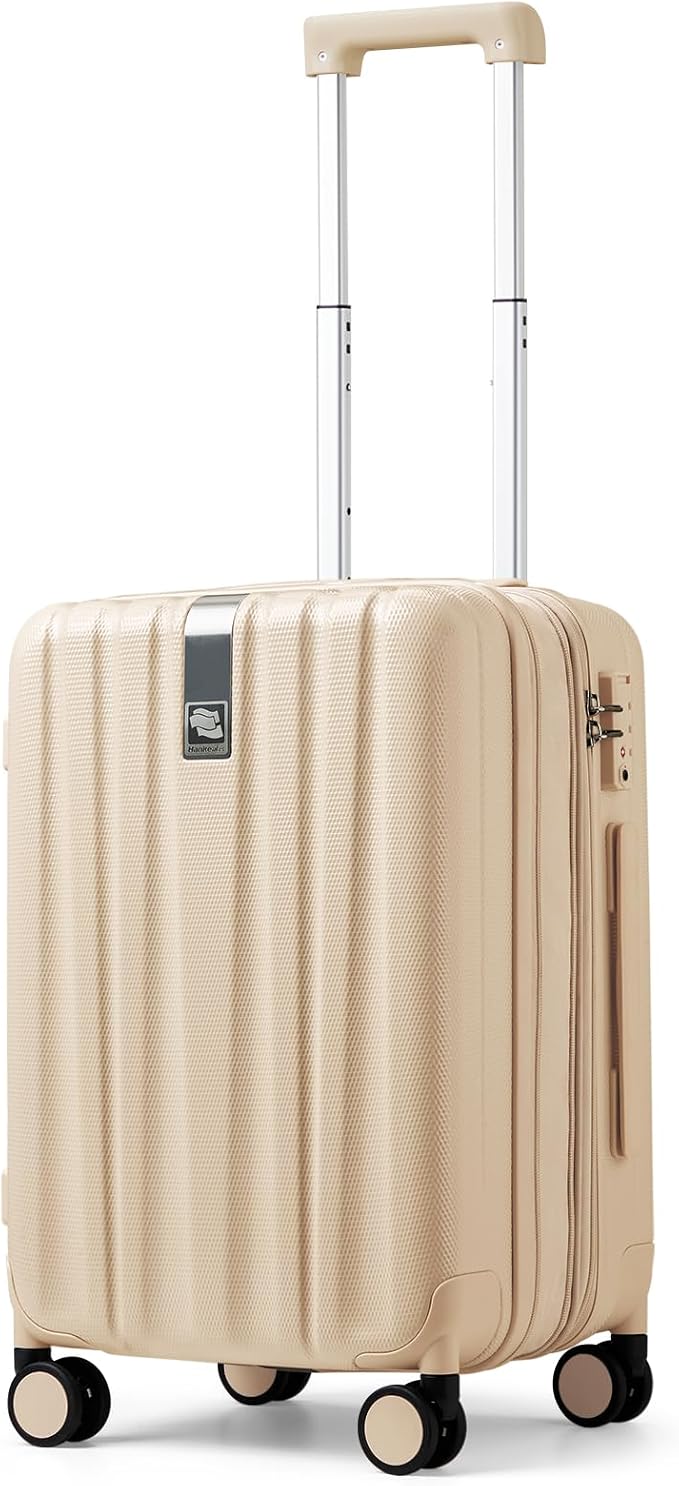 Hanke 20 Inch Expandable Carry on Luggage 22x14x9 Airline Approved Lightweight PC Hard Shell Suitcases with Wheels Travel Luggage Rolling Suitcase Travel Luggage Bag for Weekender(Cuba Sand Pink) by Hanke