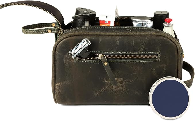 KomalC Leather Toiletry Bag for Men & Women – Handcrafted Travel Grooming Kit with Water-Resistant Lining and Secure Zipper Closure - Image 2