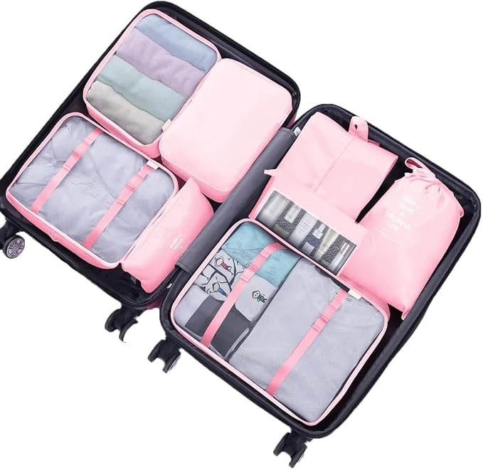 Packing Cubes for Suitcase,Lychico 9pcs Travel Luggage Packing Organizers Waterproof Travel Essentials Bag Clothes Shoes Storage Bags, Pink - Image 2