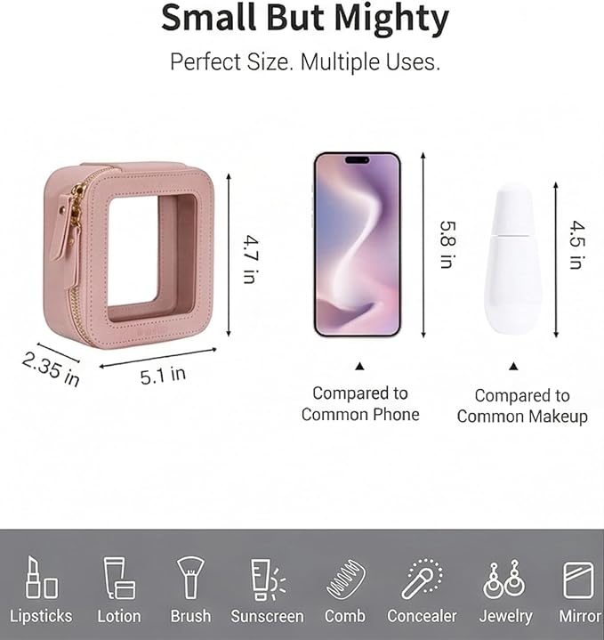 Aveniee Mini Clear Makeup Bag, Small Cosmetic Bags Travel Toiletry Pouch Organizer, TSA Approved Make up Case with Zipper, Car Bag for Essentials,Dusty Pink - Image 4