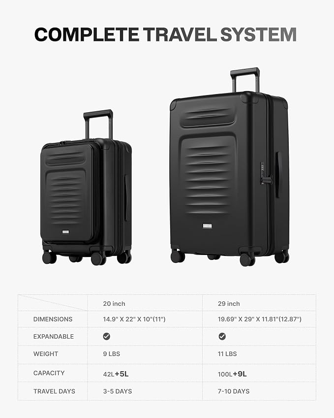 Coolife Luggage Sets Checked Suitcases - 2 Piece, Travel Carry on with Spinner Wheels, Expandable Hardside Large Suitcase with TSA Lock,20+29 Inch Black - Image 7