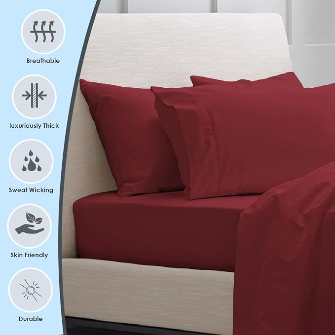 Pizuna 100% Luxury Cotton King Size Pillow Case Rio Red, 1000 Thread Count 100% Long Staple Cotton Sateen Pillowcase, Pillow Covers with Stylish 4" Hem (Combed Cotton King Pillowcase Set of 2) - Image 2