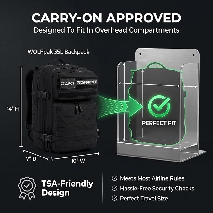 WOLFpak 35L Tactical Gym Backpack (Alpha Black) Durable 1000D Waterproof Oxford Material with MOLLE Webbing, Laptop Pocket & Dual Cup Holders, Durable Fitness/Travel/Military Daypack - Image 5
