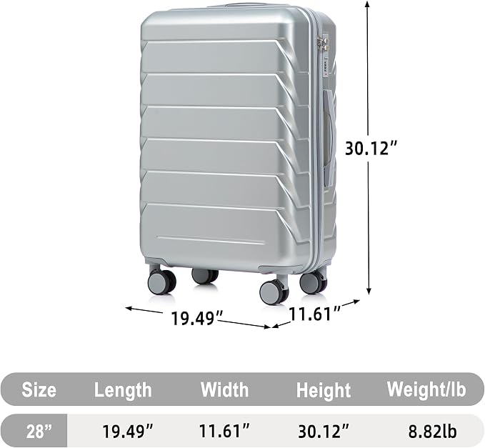 28 Inch ABS Hard Shell Large Luggage With Combination Lock and Side Hooks, Sliver - Image 8
