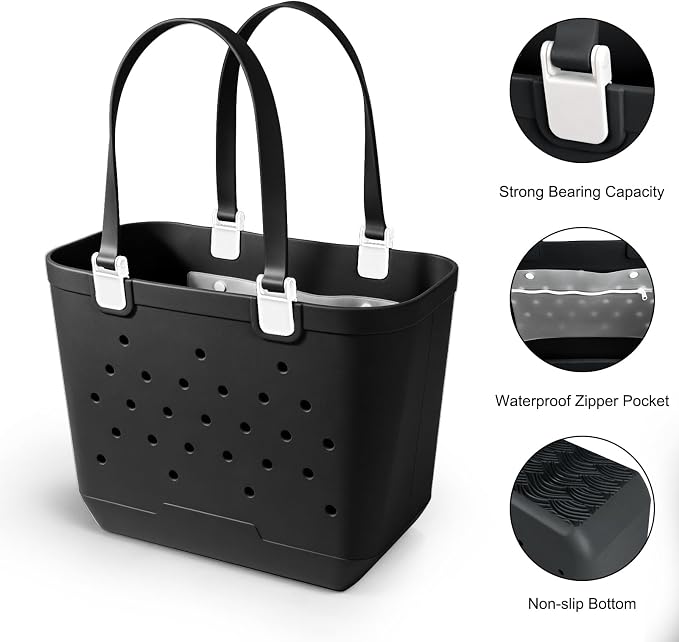 X-Large Rubber Beach Tote Bag, 18.9 "L x 9.4 "W x 13.8 "H Waterproof EVA Beach Totes with Zipper Pocket - Image 3