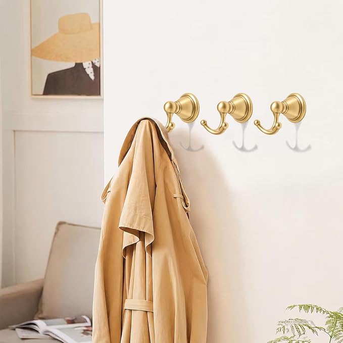 khtumeware 4 Pack Champagne Bronze Robe Hooks Wall-Mounted Heavy-Duty Towel Hooks, Zinc Alloy Bathroom Coat Hooks and Suitable for Hanging Towels, Bathrobes, Clothes, Hats and Bags. - Image 3