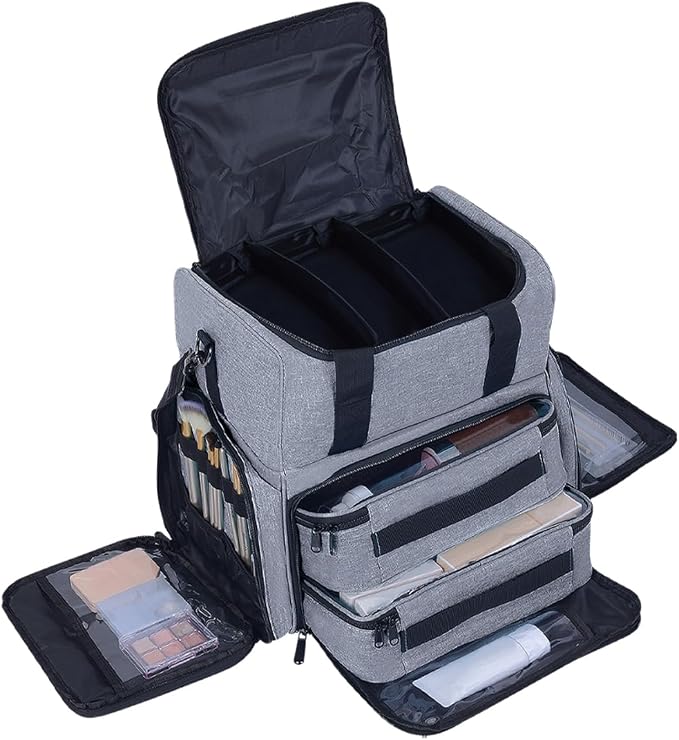 Large Makeup Bag with 2 Removable Case Cosmetic,Grey | Large Makeup Bag with 2 Removable Case Multifunctional Cosmetic Bag Double Layer Travel Toiletry Organizer by Unknown