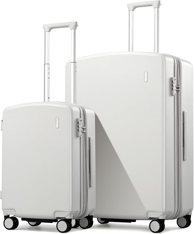 Hanke Expandable Luggage Sets 2 Piece, 20 Inch and 28 Inch Luggage Sets with Spinner Wheels, Durable PC Hard Shell Rolling Suitcase with TSA Lock for Travel (20/28 Inch, Smoke White) by Hanke