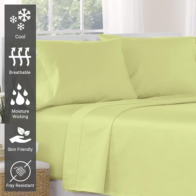Pizuna Pure 100% Cotton Flat Sheets Only Full Light Green (1 PC), Luxurious 400 Thread Count Long Staple Cotton Sateen with 4" Hem (Combed Full Flat Sheet Only Cotton) - Image 2