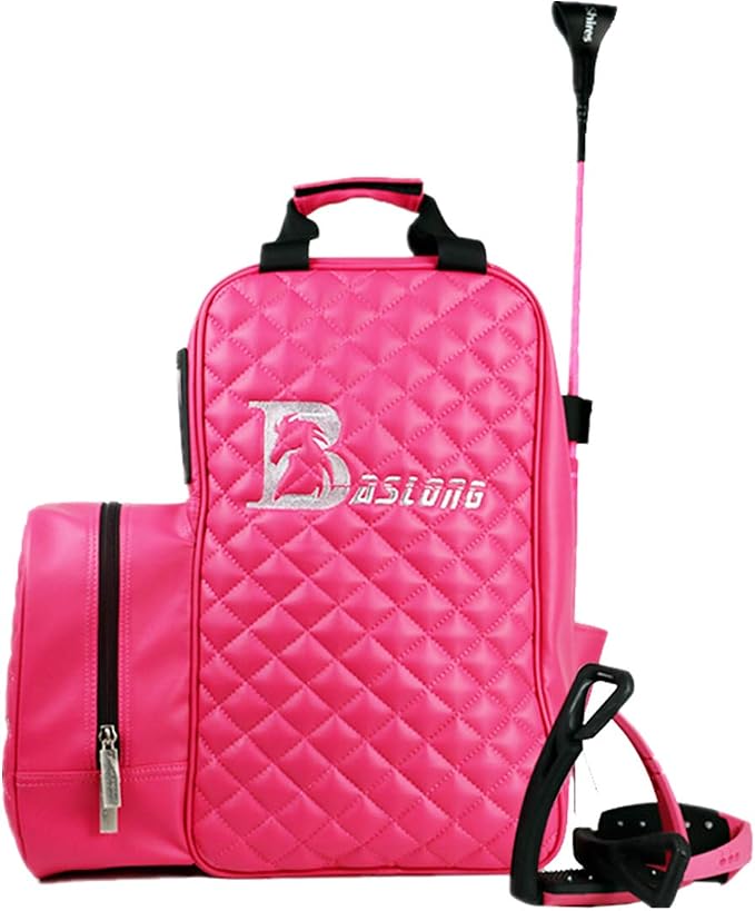 Professional Equestrian Bag Durable PU Leather Waterproof Horse Riding Boot Carry Bag with Helmet Hat Compartment (Pink) - Image 5
