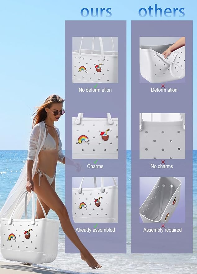 Baonat Beach Bag Rubber Tote Bag - Waterproof Travel Bag for Women Washable Tote Bag Handbag for Sports Beach Market Pool - Image 6