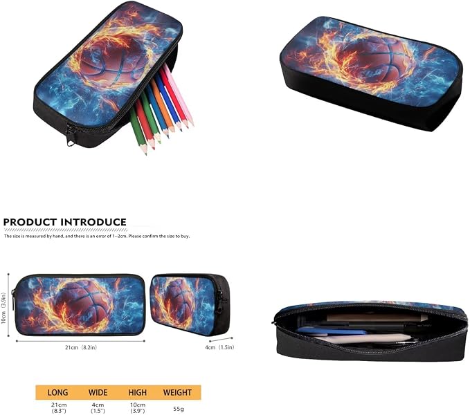 Fire Basketball Backpack for School Boys Backpack with Lunch Box Water Bottle Holder and Big Pencil Case 4PCS Bookbag with Front Pocket 17 inch Lightweight School Bag with Side Pocket for Kids - Image 5