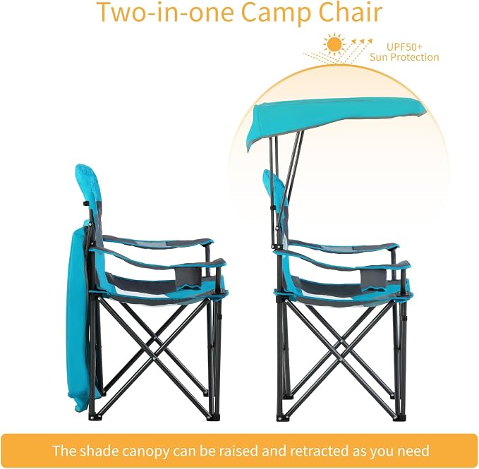 ALPHA CAMP Oversized Camping Chair with Shade Canopy, Folding Lawn Chairs - Image 5