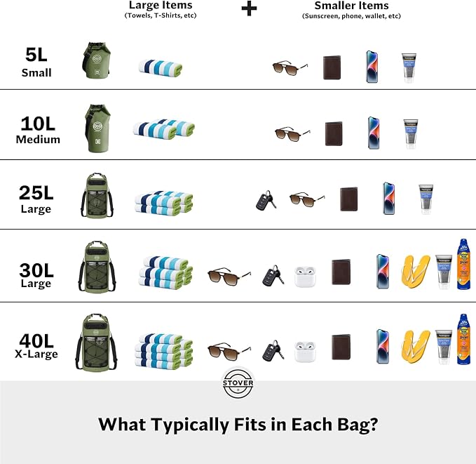 STOVER 5/10/25/30/40L Waterproof Dry Backpack & Phone Case- Large Floating Dry Bag for Kayaking, Travel, Hiking, Fishing, Camping, Motorcycles & Beach, Heavy-Duty Roll Top Men/Women (Grey) - Image 9