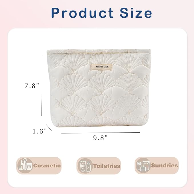 RSRSLEII 5Pcs Quilted Cotton Coquette Makeup bag, Coastal Granddaughter Aesthetic Cosmetic Bag, Cute Seashell Portable Travel Toiletry Pouch（5Pcs White） - Image 2