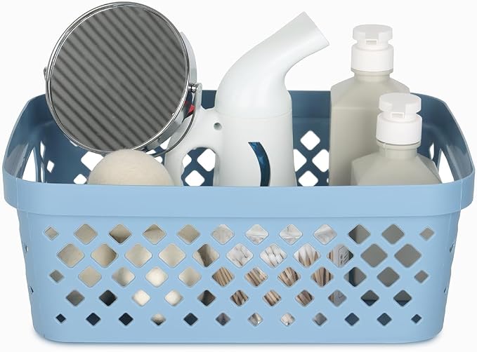 Glad Plastic Storage Basket Set, Value Pack of 6 | Open Storage Bins for Shelves, Bathroom, Pantry, Closet | Nesting Organizer Boxes with Handles, 2 Gallon, Marina Blue - Image 4