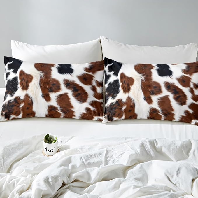 Brown Cow Print Bedding Set Africa Wild Animal Highland Cow Fur Print Comforter Cover for Adult Women Boys Soft All Season Duvet Cover Highland Milk Cow Farm Bedding Collections, Queen Size - Image 5