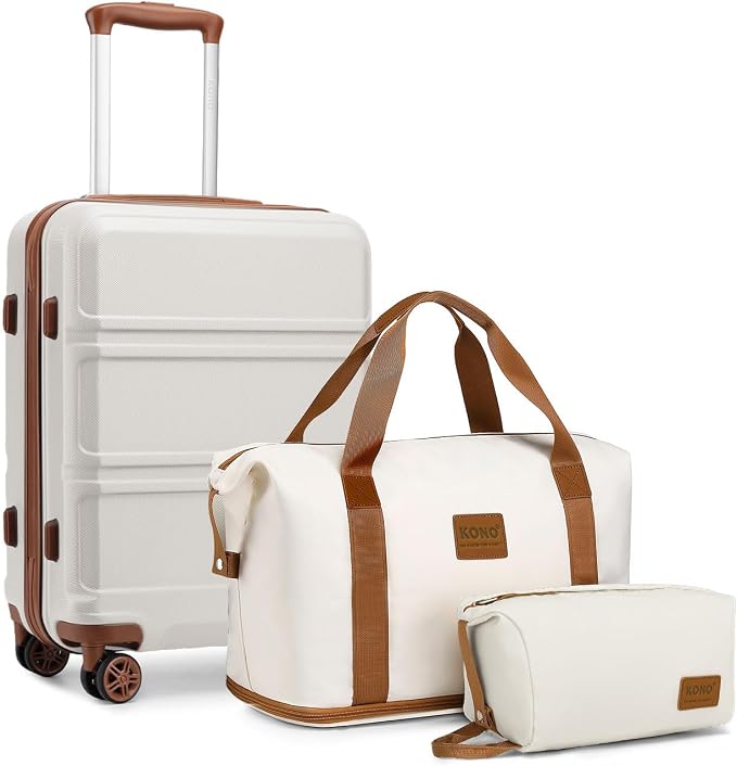 Kono Suitcase Set 3 Piece Carry On Hardside Luggage with Spinner Wheels | Lightweight PC+ABS Carry On Suitcase with TSA Lock Cream White by Kono