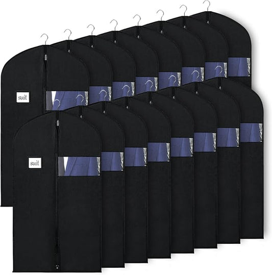 KEEGH 40" Suit Bags for Closet Storage (Set of 16) Garment Bags for Hanging Clothes, Suit Cover Bags for Suits Coats Dress with Zipper and Transparent Window, Black by KEEGH