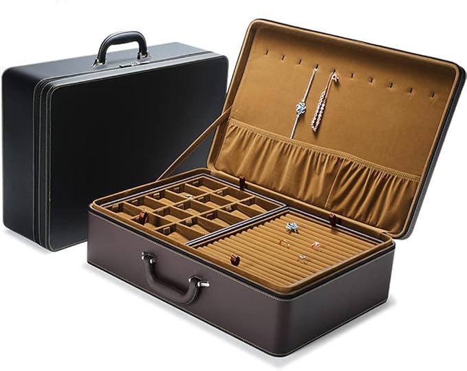 Jewelry Trays stacks Carriable with Handle Zipper Box Organizer Faux-Leather Accessory Case Storage(L6 Layers) - Image 2