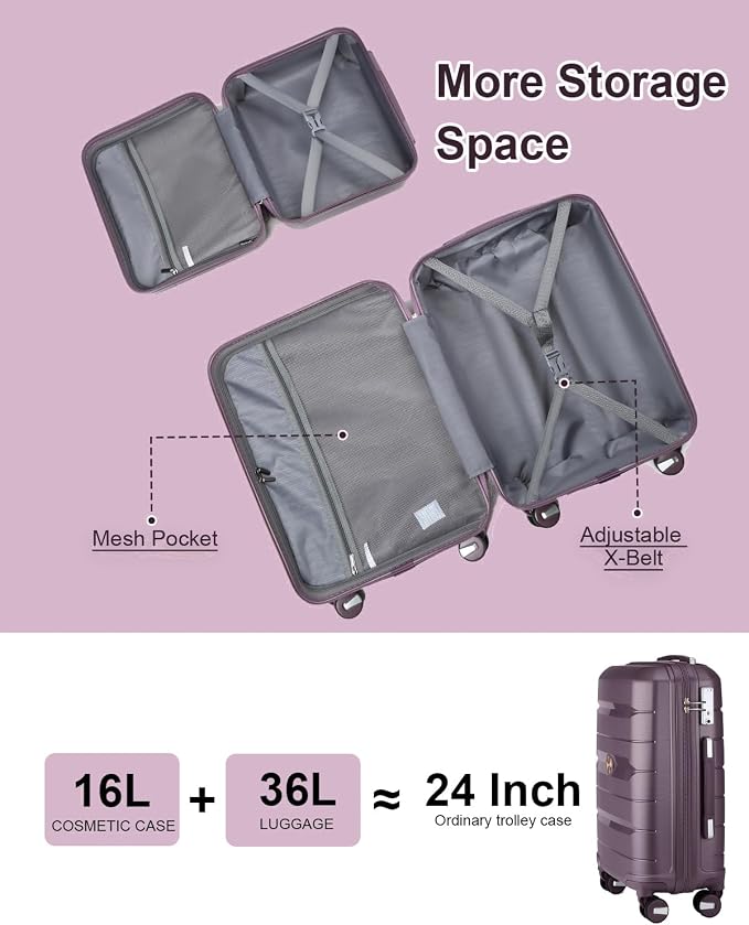 Somago 20 Inch Carry On Luggage Sets Hardside Suitcase with Double Spinner Wheels and TSA Lock YKK Zipper (Elegant Purple,14/20) - Image 8