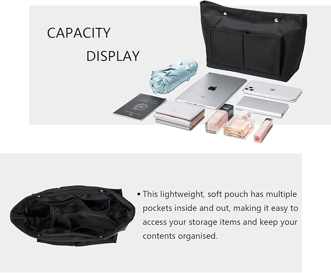 Lightweight Handbag Organizers Insert with Multiple Pockets Handbag Organizer for Storage and Organization Cosmetic Bag (Nylon-black,M) - Image 4
