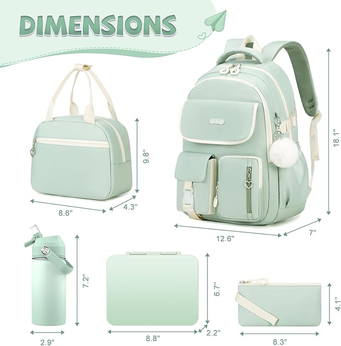DIGOBAY Backpacks for Girls, 12PCS School Backpack with 43OZ Bento Box 14OZ Water Bottle Lunch Bag Pencil Pouch for Teen Girl Kids Elementary Primary Middle High College Travel School bag Bookbag Set - Image 2