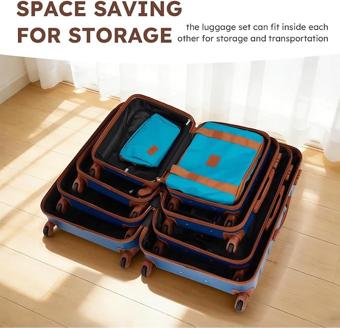 Suitour Luggage Sets 5 Piece, 20, 24, 28 inch Hardside Carry-on and Checked Suitcase Set with Expandable Travel Duffle Bag Sets（Blue Brown） - Image 5
