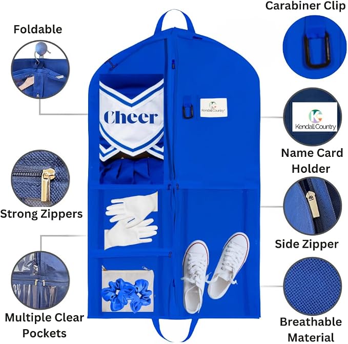 Waterproof Hanging Garment Bag 40 inch Clothes Bag with Gusset, 5 Pockets Side Zip for Dance Costumes Sports Skating Theatre Pageants Cheer Cosplay Kendall Country (Royal, 40 inch) - Image 2