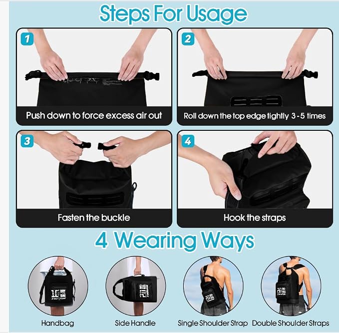 MORXPLOR Dry Bag Waterproof,5L/10L/20L/30L/40L/55L Roll Top Dry Bag Backpack with WaterProof Phone Case for Swim,Kayak - Image 4