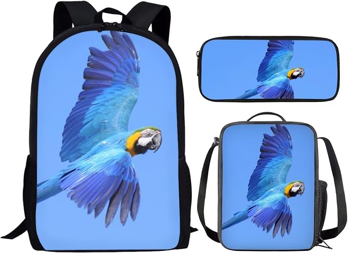 Kids Novelty Animal Backpack and Lunch Box for Boys Girls Student Lightweight 17 Inch School Blue Throated Macaw Backpack with Lunch Bag Pencil Case Kids Comfy Padded Large Bookbag - Image 2