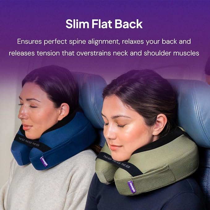 Cabeau Slim TNE-S3 Deluxe Luxury Travel Neck Pillow for Airplanes with Patented Seat Strap and Head Hold Technology (Olive) - Image 6
