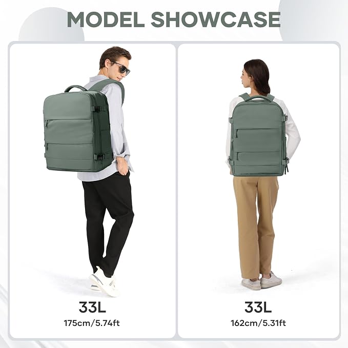 coowoz Large Travel Backpack Carry On for Women Man Waterproof Gym Backpacks Mochila de Viaje Teacher Travel Bag Essentials Personal Item Backpack Rucksack Airplane Accessories Must Haves Olive Green - Image 8