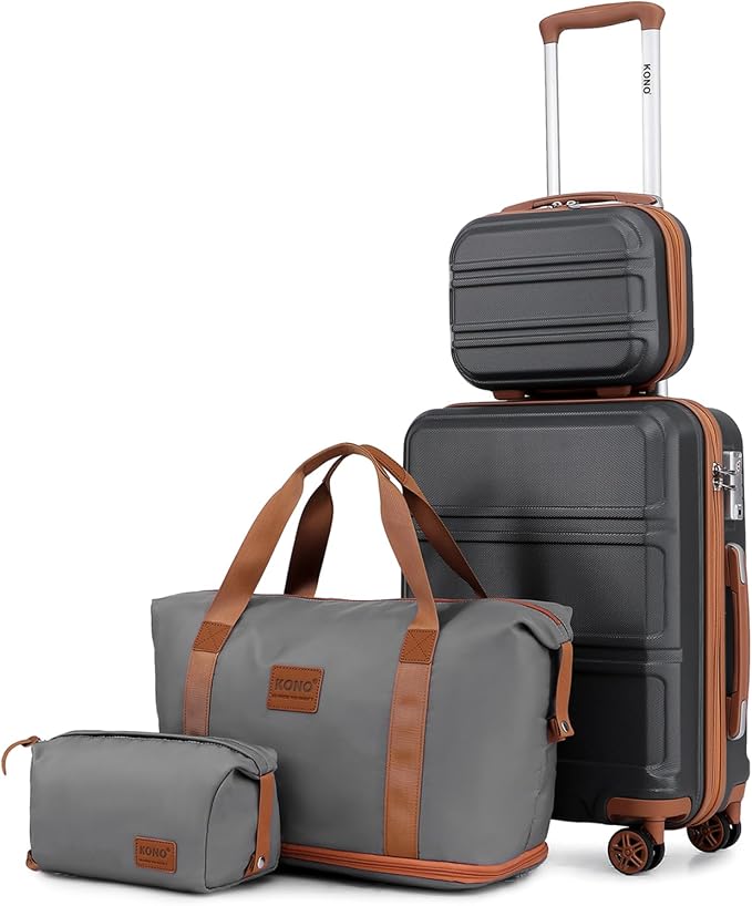 Kono Luggage Set 4 Piece Carry On Hardside Luggage with Spinner Wheels | Lightweight PC+ABS Carry On Suitcase with TSA Lock Apricot Grey by Kono