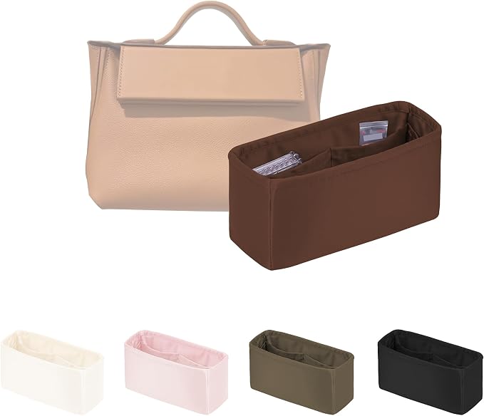 Women's Purse Organizer Insert - Satin & Lightweight Fabric with Inside Pockets, Portable for Commute, Travel, Shopping, and Evening, Multicolor Options, Fits for Kelly 24-24(Gold, 2424-29) by KINGSINBAG