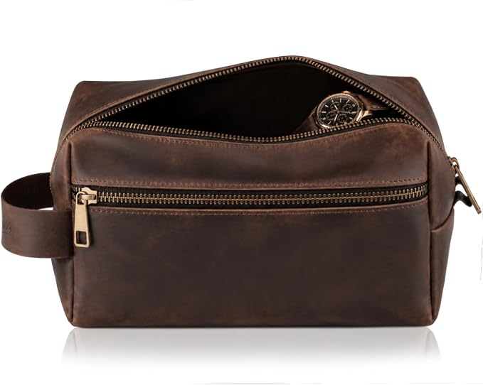 Mens Leather Toiletry Bag – Dopp Kit Handmade in USA – Full Grain Leather Organizer Bag with Waterproof Lining for Travel, Toiletries, Shaving Kit – Gifts for Men, Husband, Dad, Boyfriend by VivaWorkshop
