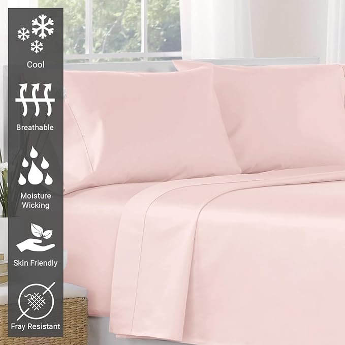 Pizuna Pure 100% Cotton Flat Sheets Only Twin XL Light Pink (1 PC), Luxurious 400 Thread Count Long Staple Cotton Sateen with 4" Hem (Combed Twin XL Flat Sheet Only Cotton) - Image 2
