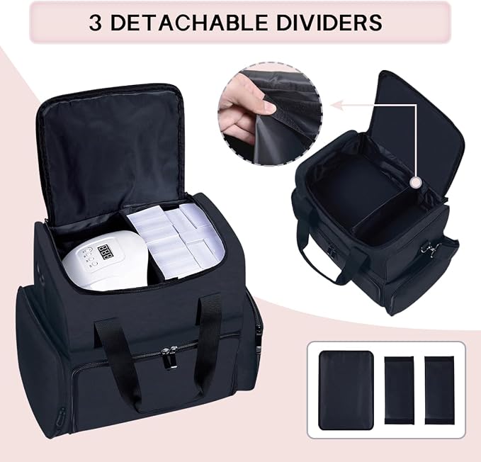 Large Makeup Bag Double Layer with 4 Removable Case,Black | Large Makeup Bag with 4 Removable Case and 2 Removable Dividers Double Layer Travel Cosmetic Makeup Brushes Storage Section - Image 4