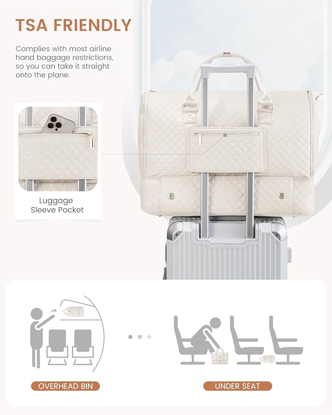 LOVEVOOK Convertible Garment Bag for Travel with Shoe Pouch, Carry On Garment Duffel Bag with Toiletry Bag, 2 in 1 Hanging Suitcase Suit Bag, Weekender Bag for Women Travel, Wedding, Beige - Image 7