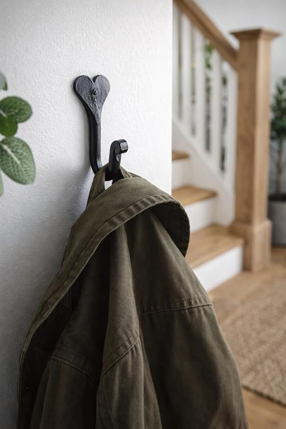 Handmade Wall Mounted Coat Hooks - Heart Shaped Decorative Hooks with Screws & Fittings - Wrought Iron Door Hooks for Hanging Towels, Bags & Hats (Set of 5) - Image 2
