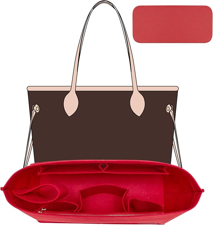 Purse Organizer Insert with Base Shaper,Felt Tote Bag Organizer Insert Compatible with Speedy 30 Neverfull MM and More,Bag Inner Shaper for Luxury Handbags,Red/L by OAIKOR