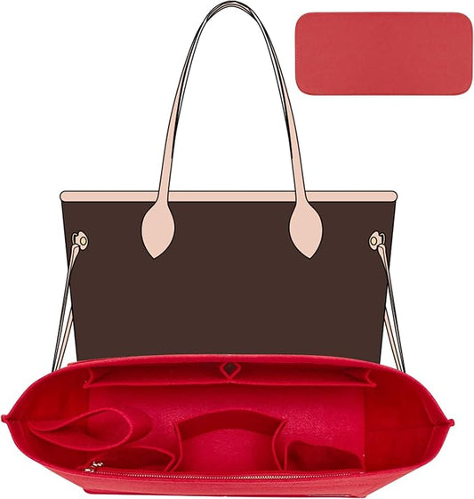 Purse Organizer Insert with Base Shaper,Felt Tote Bag Organizer Insert Compatible with Speedy 30 Neverfull MM and More,Bag Inner Shaper for Luxury Handbags,Red/L by OAIKOR