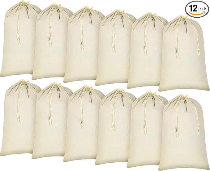 Remagr 12 Pcs 24" x 36" Canvas Laundry Bags Bulk Large Cotton Laundry with Drawstring Heavy Duty Hamper Liner Washable Dirty Clothes Santa Bag for Travel Household by Remagr